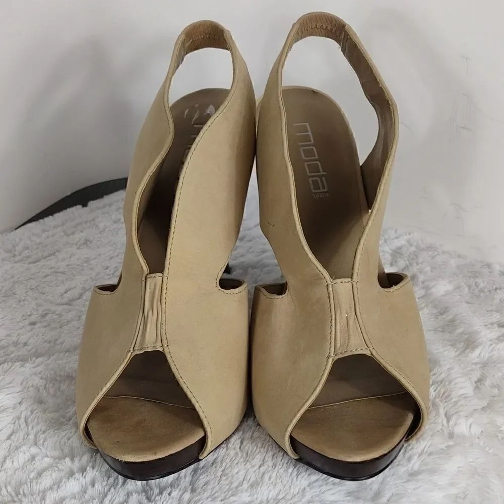 Moda International Suade Leather Open Toe Heels - Picture 2 of 6